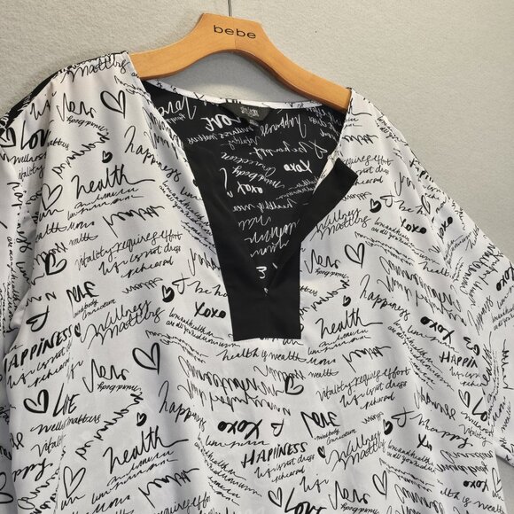 Slim Factor by Investments Womens Top Size 1X Plus Mini Scroll V-Neck Black Whit - Picture 3 of 12